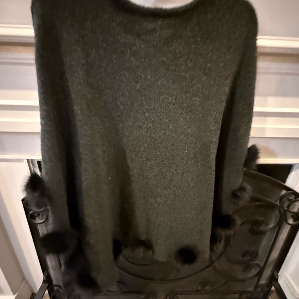 Chico's Charcoal Sweater with Pom Pom Accents - Picture 3 of 4